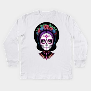 Floral Day of the Dead Girl Kids Long Sleeve T-Shirt